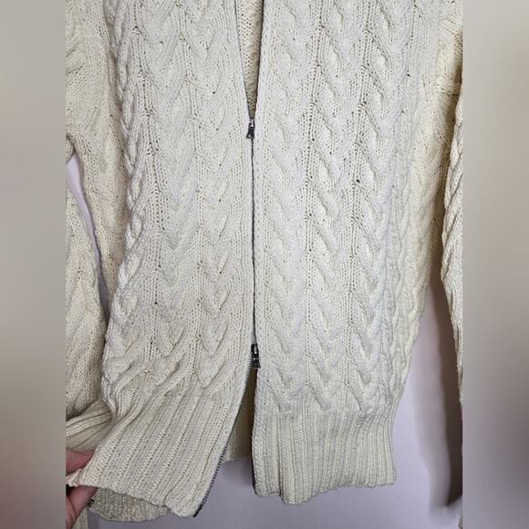NWT Lands End Chunky Cable Knit Sweater Cream Long Sleeve 2Way Zipper Size XL - Picture 3 of 7
